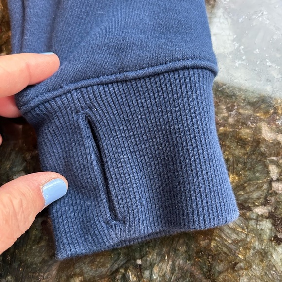 Athleta Cozy Karma Funnel Neck Sweatshirt Dress. Enchanted Blue color. Zippers - Picture 14 of 14